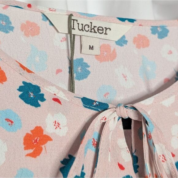 Tucker NYC Juliette Dress Blush Mint Poppies Micro in Viscose Crepe Floral Midi - Picture 5 of 10